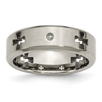 Chisel Titanium Brushed and Polished 1/20 Carat Diamond Cross Cut Out 7mm Band