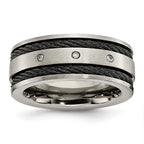 Chisel Titanium Brushed Black IP-plated Cable 1/20 Carat Diamond 10mm Band