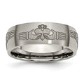 Chisel Titanium Brushed Claddagh Laser Design 8mm Band