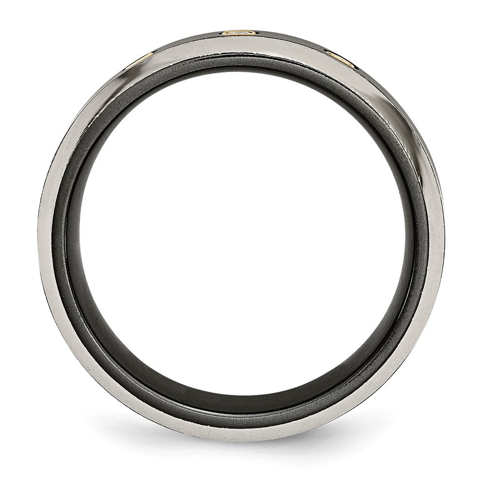 Titanium Black Ti w/14K Inlay 1/10ct Diamond Beveled Edge 7mm Band