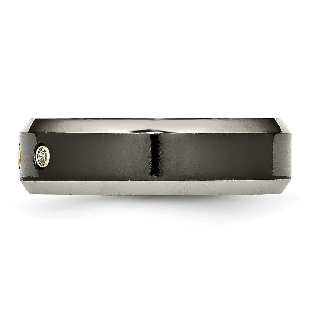 Titanium Black Ti w/14K Inlay 1/10ct Diamond Beveled Edge 7mm Band