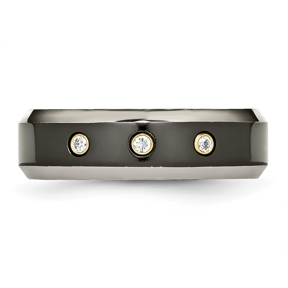 Titanium Black Ti w/14K Inlay 1/10ct Diamond Beveled Edge 7mm Band