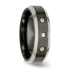 Titanium Black Ti w/14K Inlay 1/10ct Diamond Beveled Edge 7mm Band