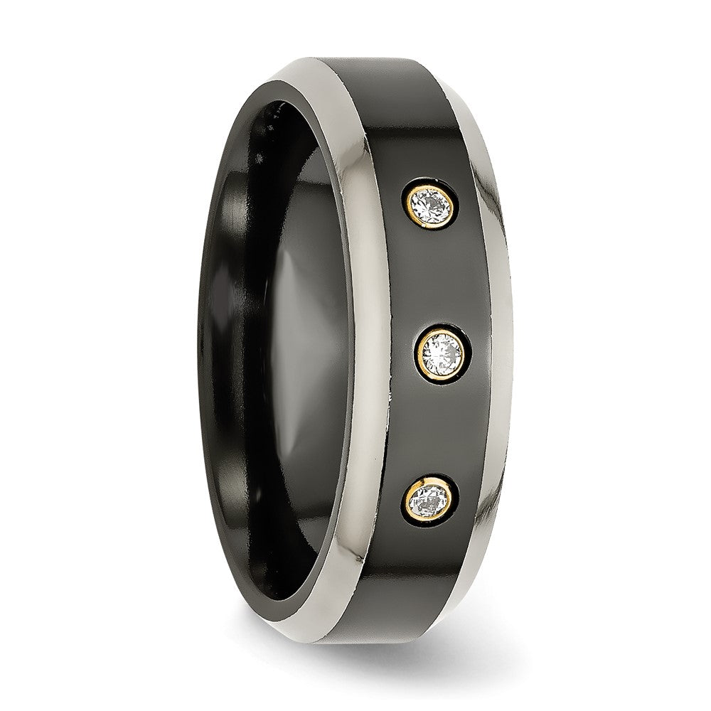 Titanium Black Ti w/14K Inlay 1/10ct Diamond Beveled Edge 7mm Band