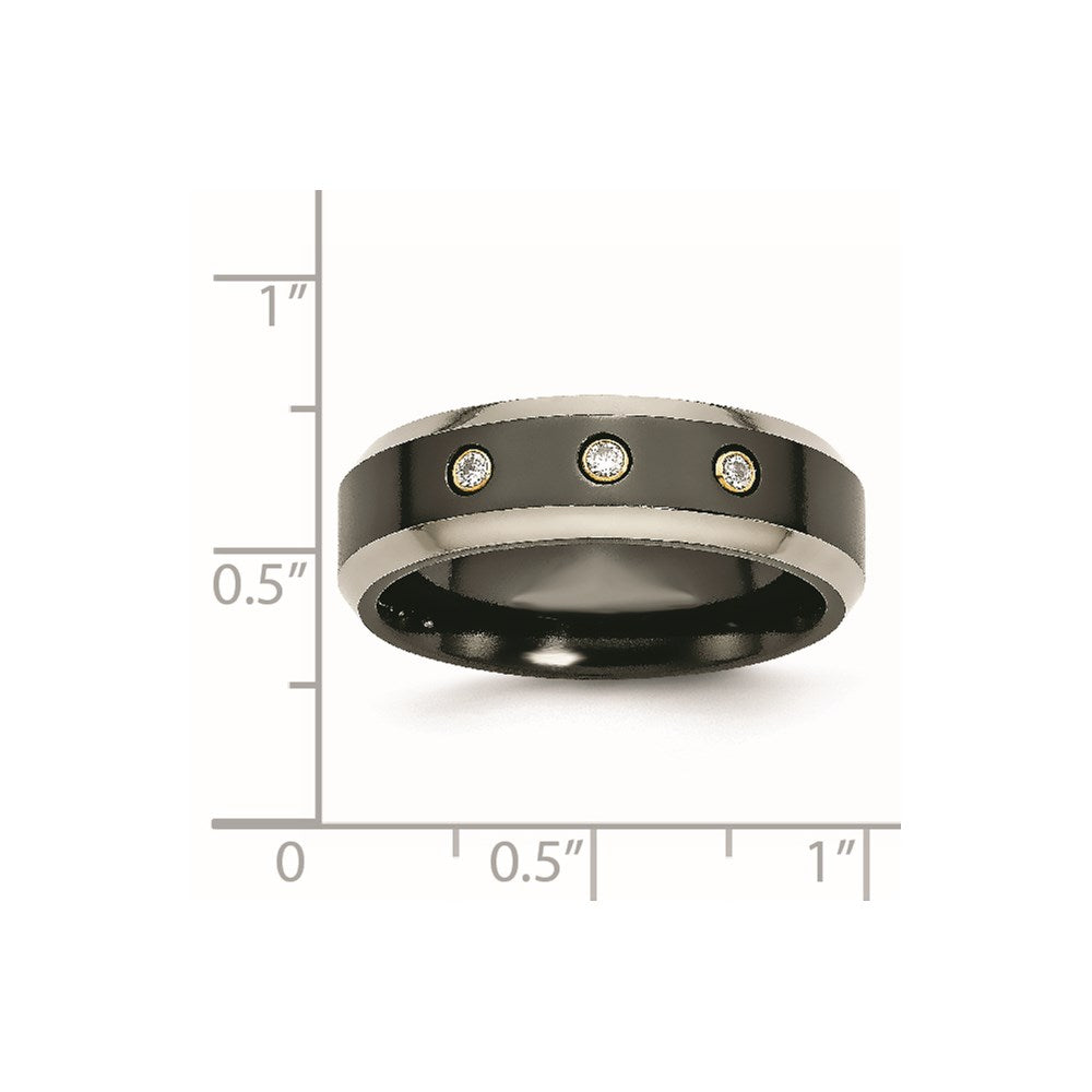 Titanium Black Ti w/14K Inlay 1/10ct Diamond Beveled Edge 7mm Band