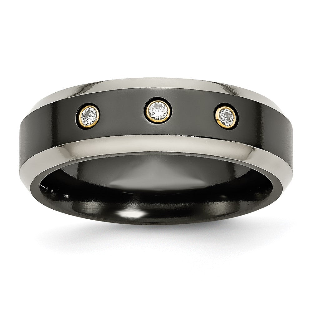 Titanium Black Ti w/14K Inlay 1/10ct Diamond Beveled Edge 7mm Band