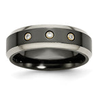 Titanium Black Ti w/14K Inlay 1/10ct Diamond Beveled Edge 7mm Band
