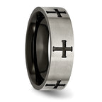 Chisel Titanium Brushed Black IP-plated Cross 7mm Band