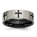 Chisel Titanium Brushed Black IP-plated Cross 7mm Band