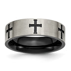 Chisel Titanium Brushed Black IP-plated Cross 7mm Band
