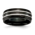 Titanium Grooved 8mm Black IP-plated Brushed & Polished Band