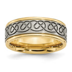 Chisel Titanium Brushed and Polished Yellow IP-plated Scroll Design 8mm Grooved Edge Band