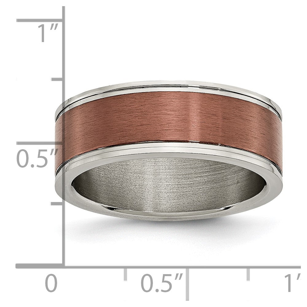 Chisel Titanium Brushed Center Brown IP-plated 8mm Grooved Edge Band