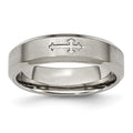 Chisel Titanium Brushed Center Cross Design 6mm Beveled Edge Band