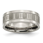 Chisel Titanium Satin Center 8mm Roman Numerals Flat Band