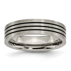Titanium Satin and Polished Black Enamel Striped 6mm Flat Band