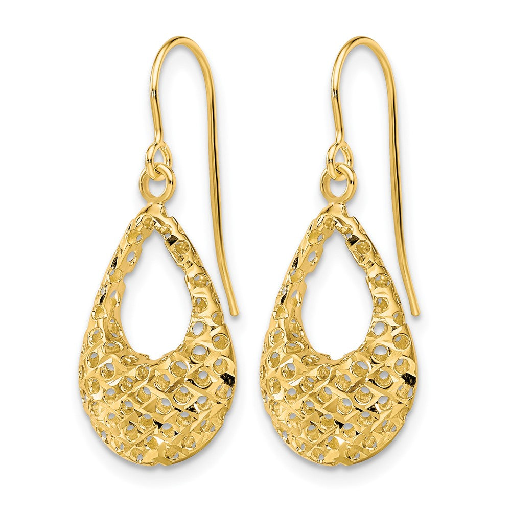 10K Textured D/C Shepherd Hook Dangle Earrings