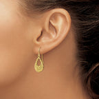 10K Textured D/C Shepherd Hook Dangle Earrings