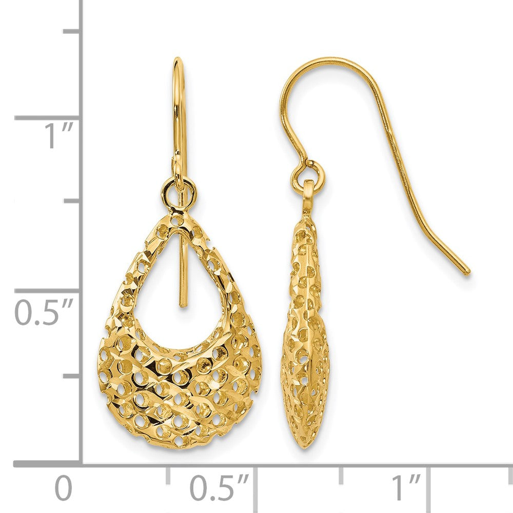 10K Textured D/C Shepherd Hook Dangle Earrings