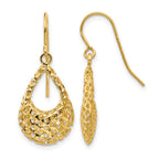 10K Textured D/C Shepherd Hook Dangle Earrings
