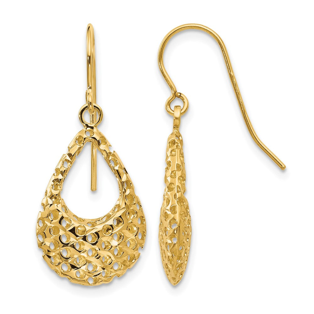 10K Textured D/C Shepherd Hook Dangle Earrings