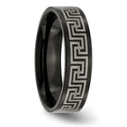 Titanium Brushed/Polished Black IP Laser Etched Greek Key 6mm Band