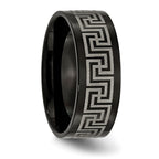 Titanium Black IP-plated Greek Key Laser Etched 8mm Brushed/Polished Band