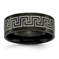 Titanium Black IP-plated Greek Key Laser Etched 8mm Brushed/Polished Band