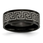Titanium Black IP-plated Greek Key Laser Etched 8mm Brushed/Polished Band
