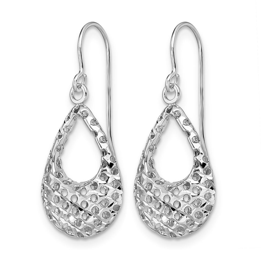 10K White Gold Textured Shepherd Hook Dangle Earrings
