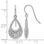 10K White Gold Textured Shepherd Hook Dangle Earrings