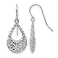 10K White Gold Textured Shepherd Hook Dangle Earrings
