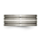 Titanium Brushed w/Sterling Silver Inlay 8mm Grooved Band