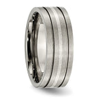 Titanium Brushed w/Sterling Silver Inlay 8mm Grooved Band