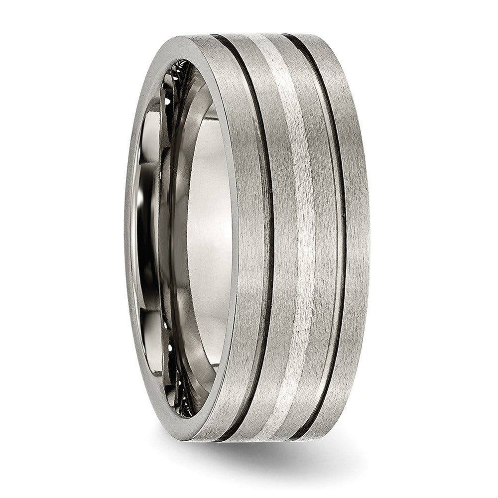 Titanium Brushed w/Sterling Silver Inlay 8mm Grooved Band