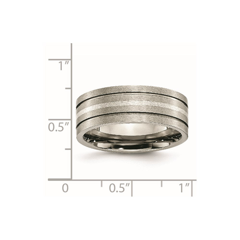 Titanium Brushed w/Sterling Silver Inlay 8mm Grooved Band