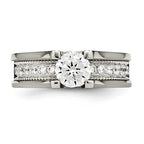 Chisel Titanium with Sterling Silver Accent Polished with CZ Ring