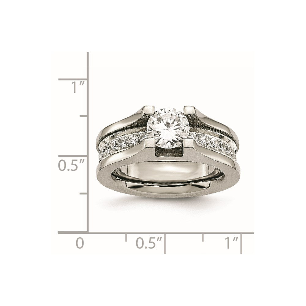 Chisel Titanium with Sterling Silver Accent Polished with CZ Ring