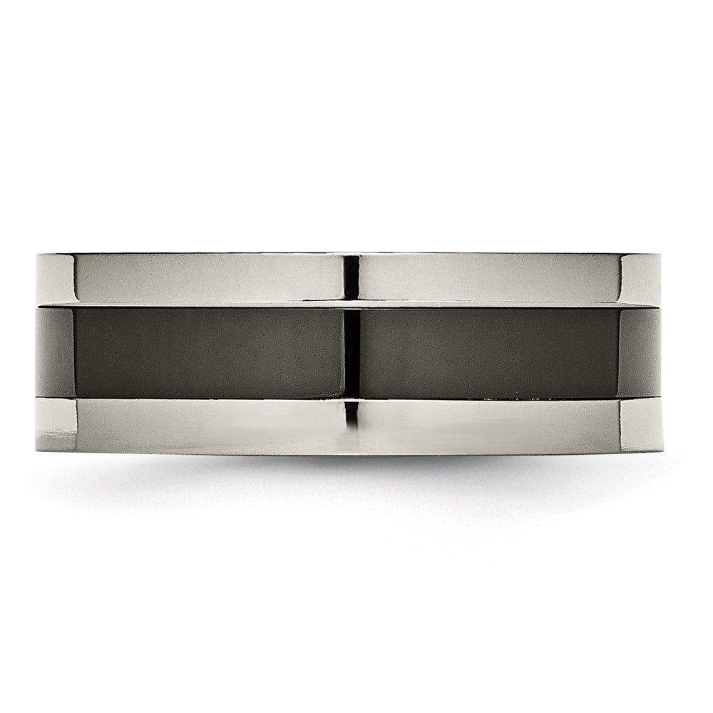 Titanium Base w/Polished Black Ceramic Center Flat 8mm Band