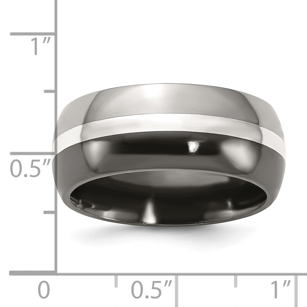Titanium Black Ti with Sterling Silver Inlay 9mm Polished Band