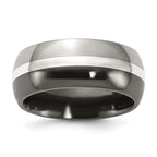 Titanium Black Ti with Sterling Silver Inlay 9mm Polished Band