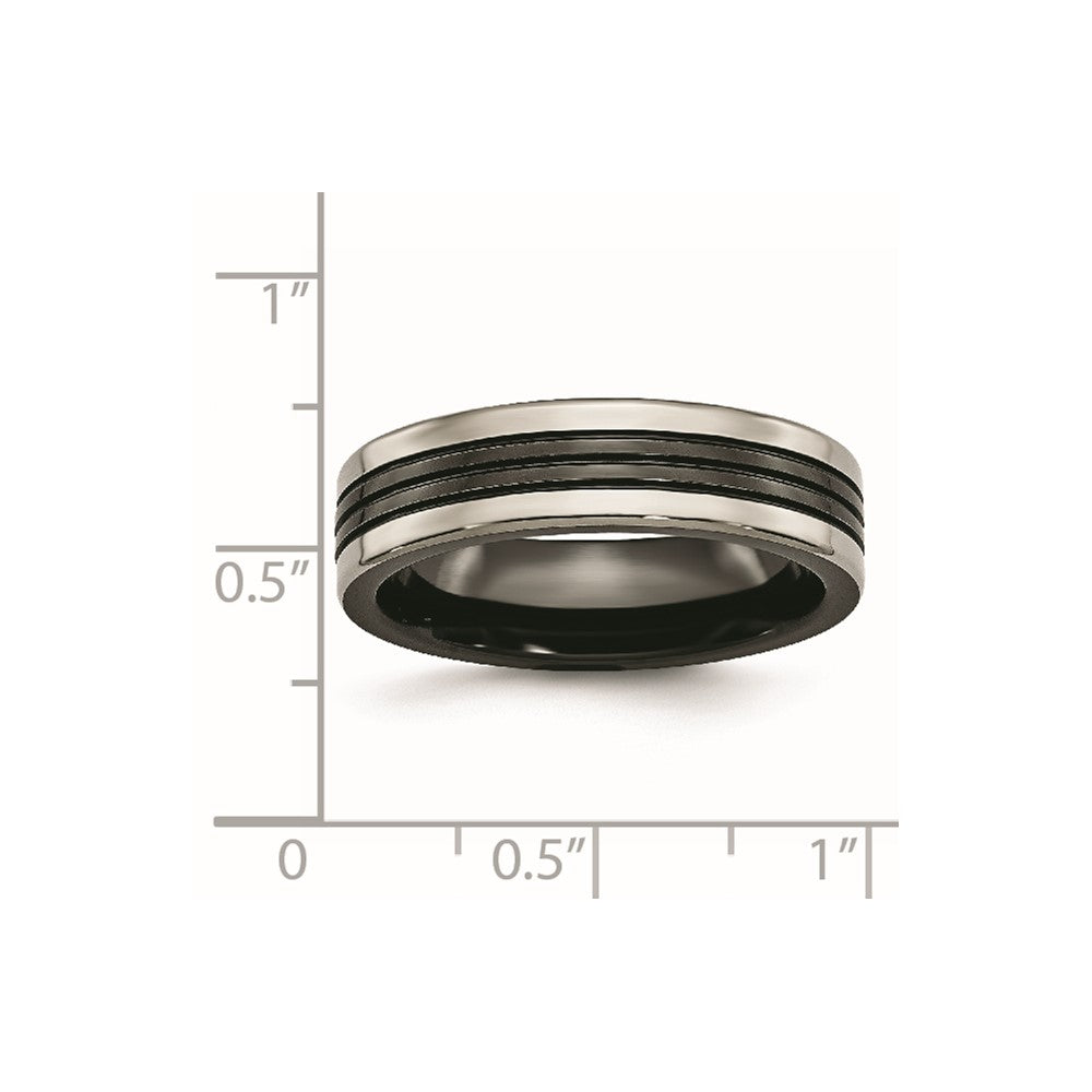 Titanium Black Ti with Grey Edges 6mm Grooved and Polished Band