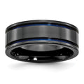 Titanium Black Ti Polished Blue Anodized 8mm Grooved Band