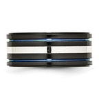 Titanium Black Ti with/Sterling Silver Inlay Blue Anodized 10mm Band