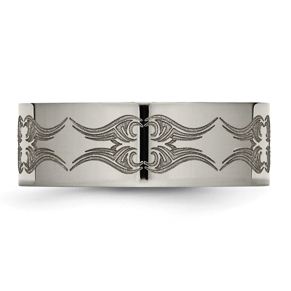 Titanium Polished Laser Design 8mm Flat Band
