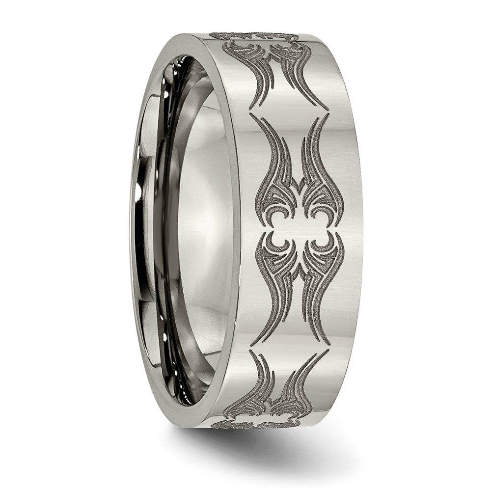 Titanium Polished Laser Design 8mm Flat Band