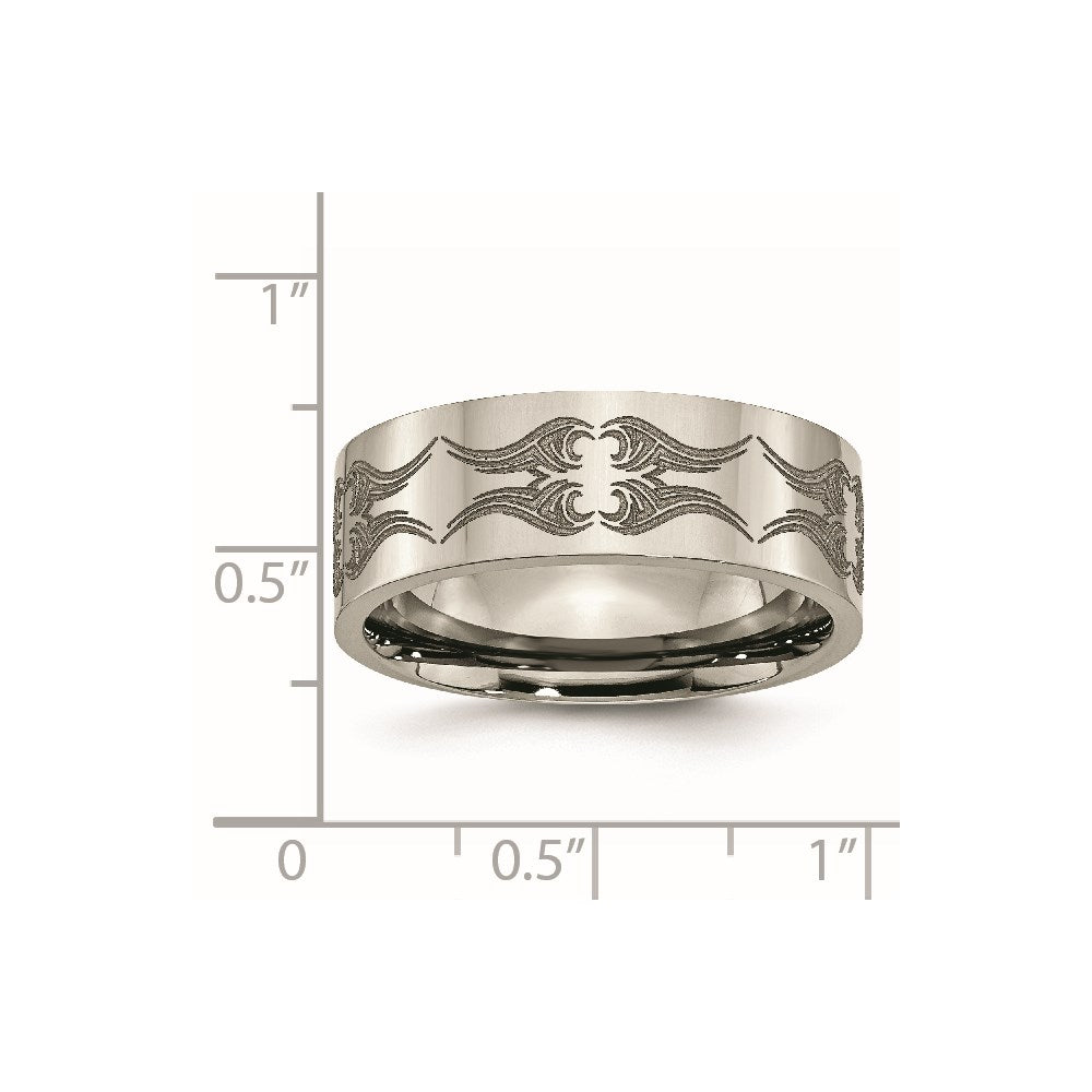 Titanium Polished Laser Design 8mm Flat Band
