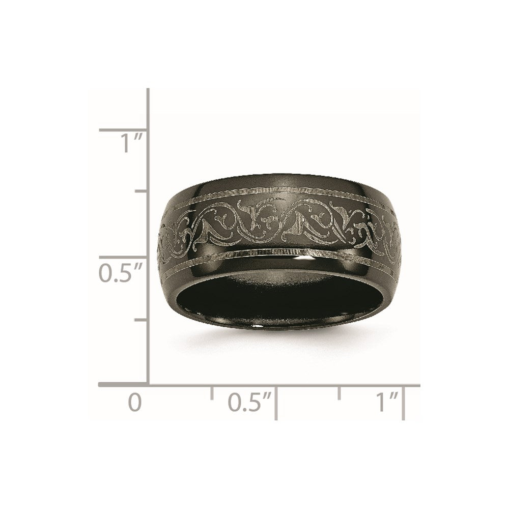 Titanium Black Ti Domed Lasered Pattern 10mm Band