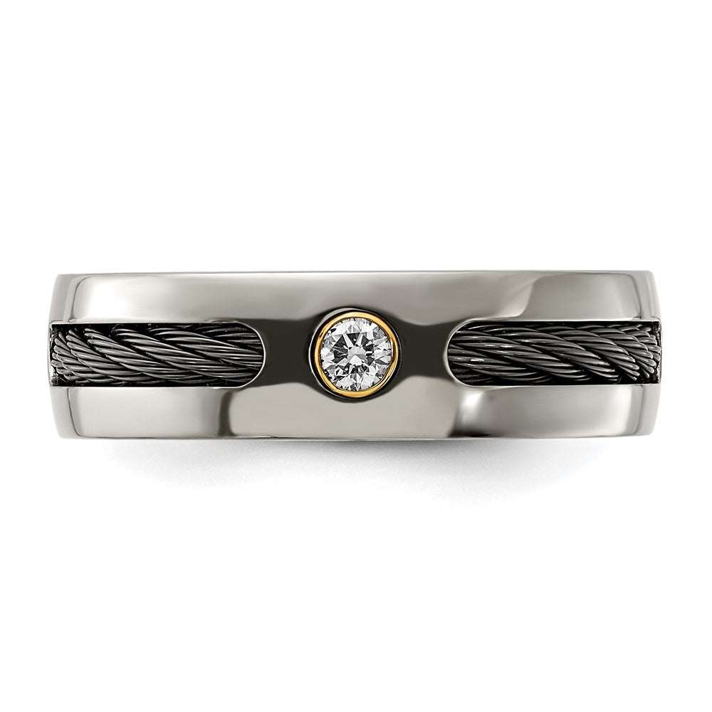 Titanium w/Black Nitinol Cable/18K Bezel set .10ct. Diamond 7mm Band