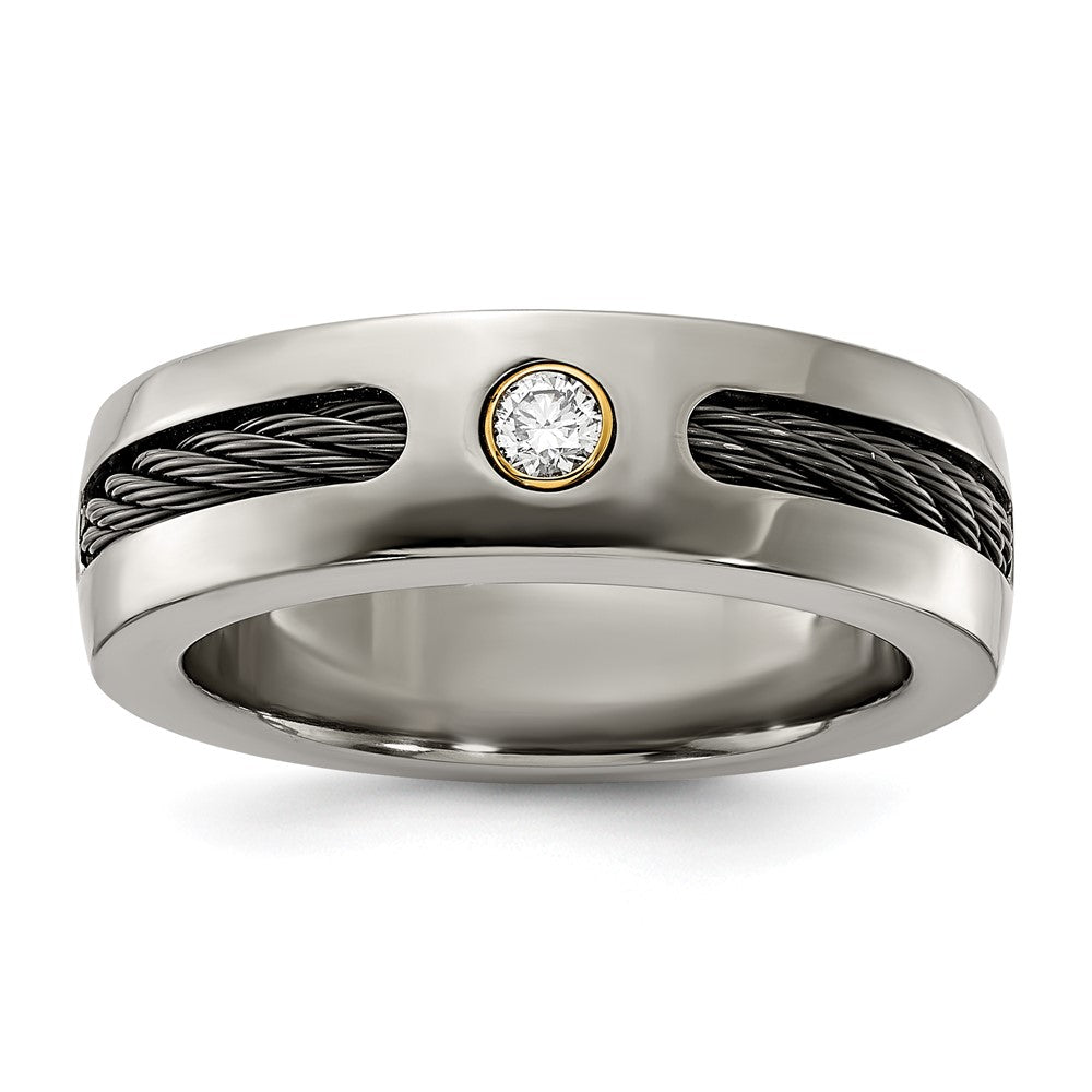 Titanium w/Black Nitinol Cable/18K Bezel set .10ct. Diamond 7mm Band